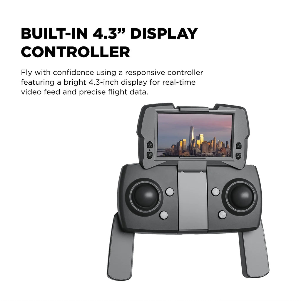 Skyvision 4K Ultra HD GPS Foldable Video Drone with 4.3" Display Controller, Brushless Motors, 1-Axis Gimbal, VR Headset, 17-Minute Flight Time & Travel Carry Case