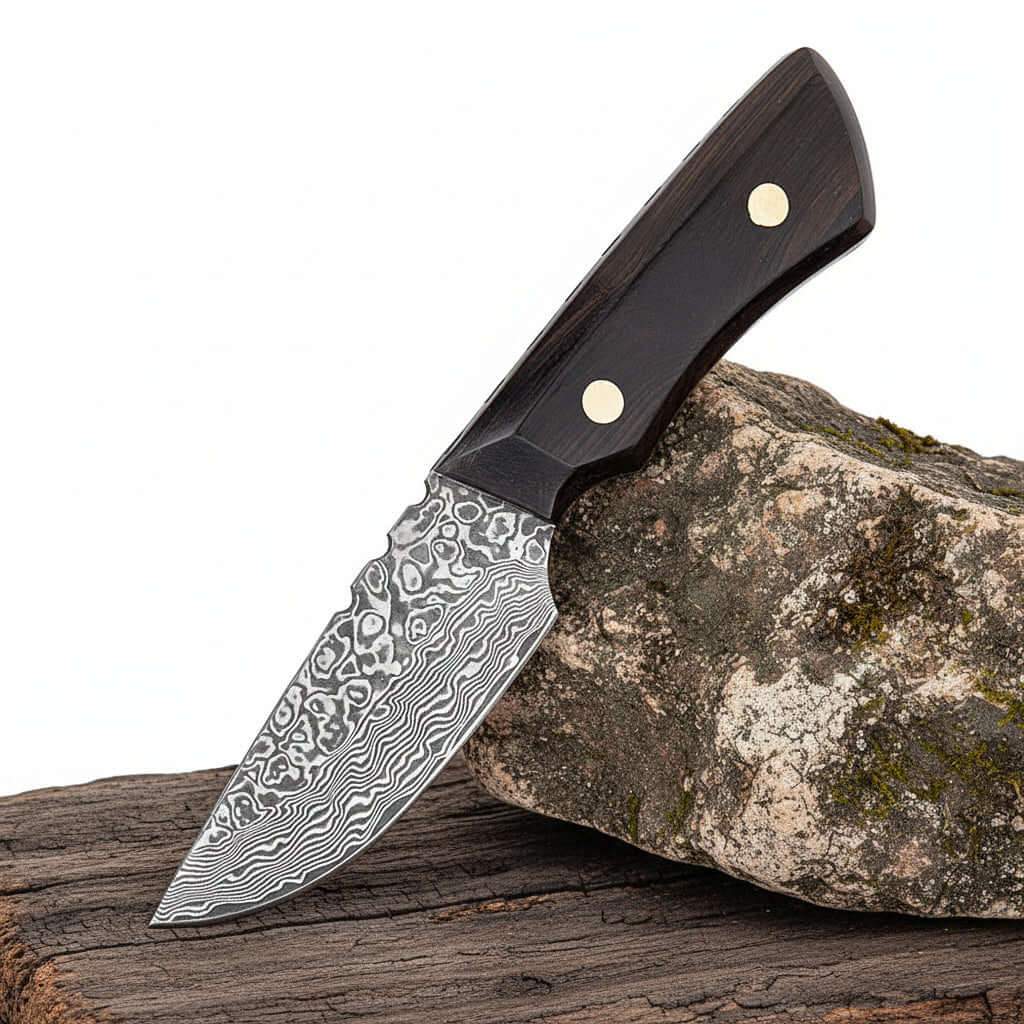 Damascus Outdoor Knife – Leather Scabbard EDC Knife