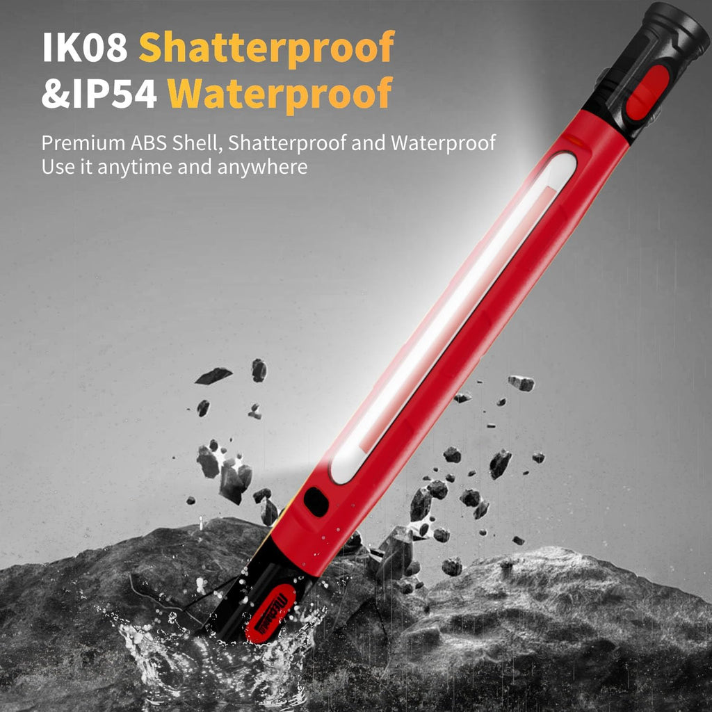 Magnetic Cordless under Hood Work Light Bar for Mechanics-Red | Rechargeable 5200Mah Battery, 3000 Lumens, N45 Magnets, 360° Hooks, IP54 Waterproof & IK08 Impact Resistant for Car Repairing