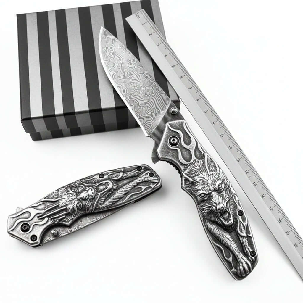 Damascus Steel Folding Knife – Handmade Pocket Knife for Men, EDC & Gift