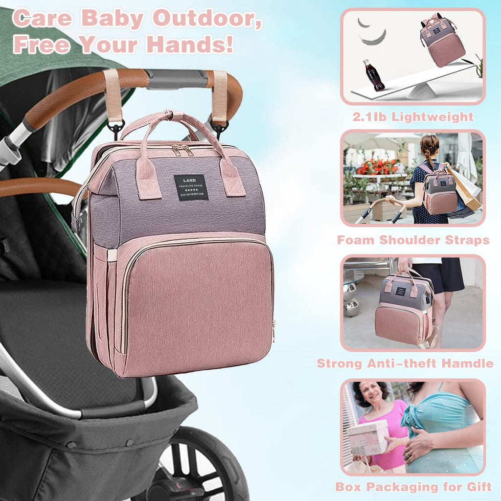 Baby Diaper Bags Backpack with Changing Station(Pink-Grey) | Waterproof Diaper Bag Backpack for Moms Dads with USB Charging Port,Large Capacity Multifunctional Baby Essentials