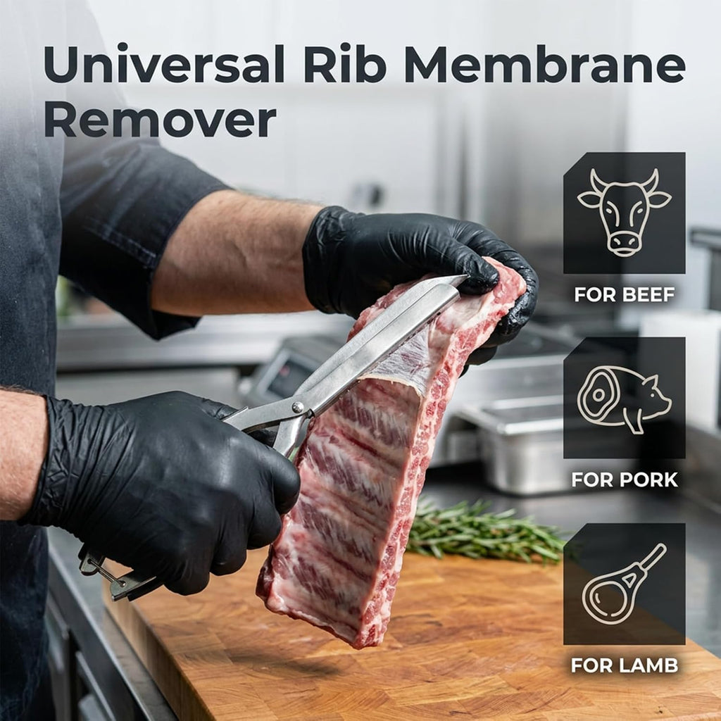 Rib Membrane Removal Tool, Heavy Duty Stainless Steel BBQ Prep Kit with Ergonomic Non-Slip Grip for Effortless Pork and Beef Rib Skinner, Essential Grilling and Meat Preparation Accessory