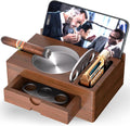 Wooden Cigar Ashtray with Lighter Slot & Accessories Drawer - 3-In-1 Holder Tray for Outdoor, Home Bar, Patio, Office Use - Gift Set for Men, Elegant Decoration Suitable (Brown)