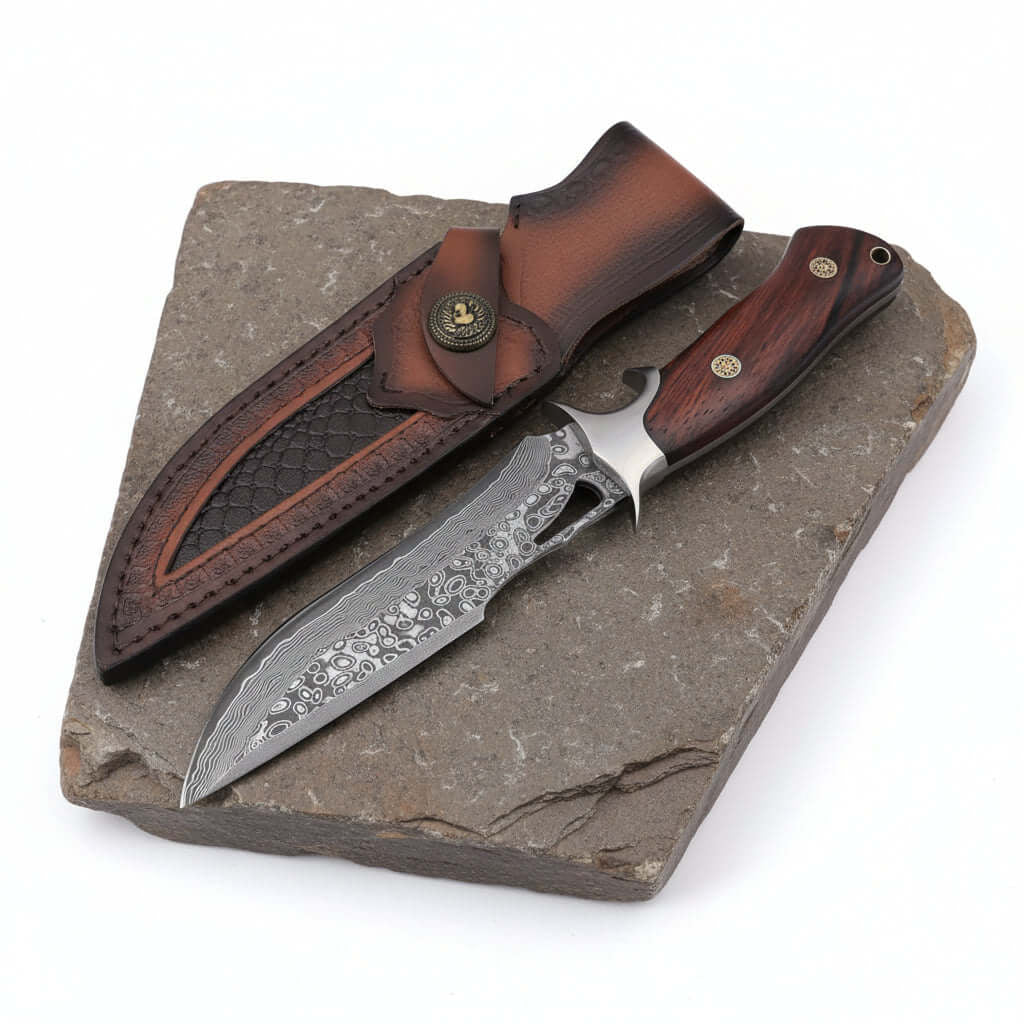 Damascus Steel Fixed Blade Knife Outdoor Survival Knife for Men