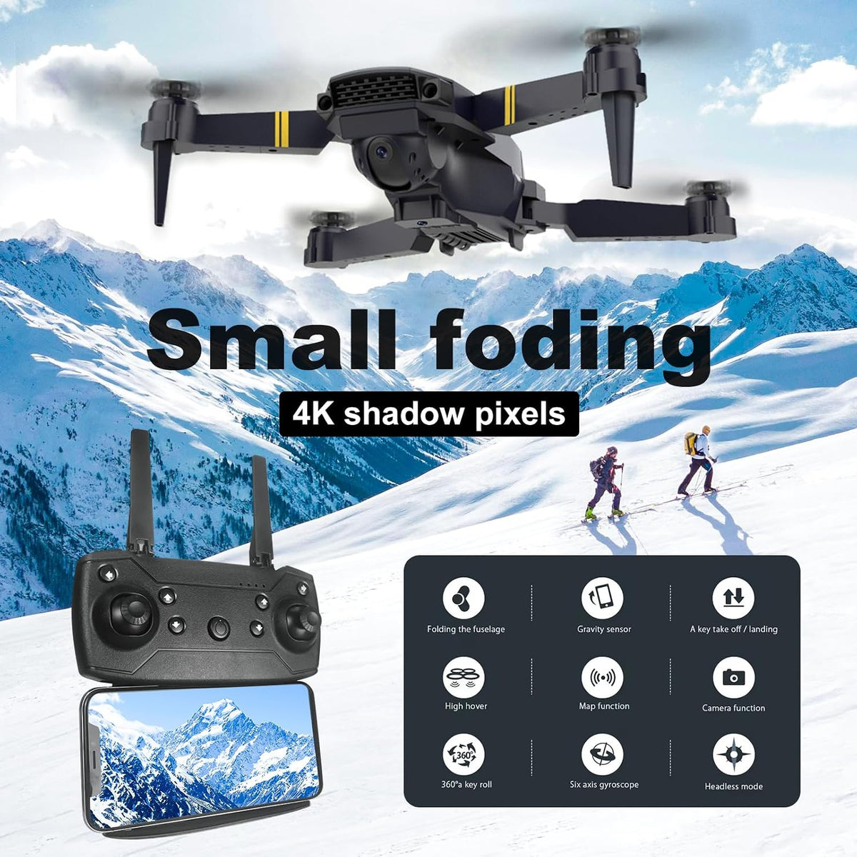 Drone with 1080P Camera for Adults Beginners,Foldable RC Quadcopter, Toys Drone,Fpv Video, One Key Start, Headless Mode, Waypoints Fly, 360° Flips