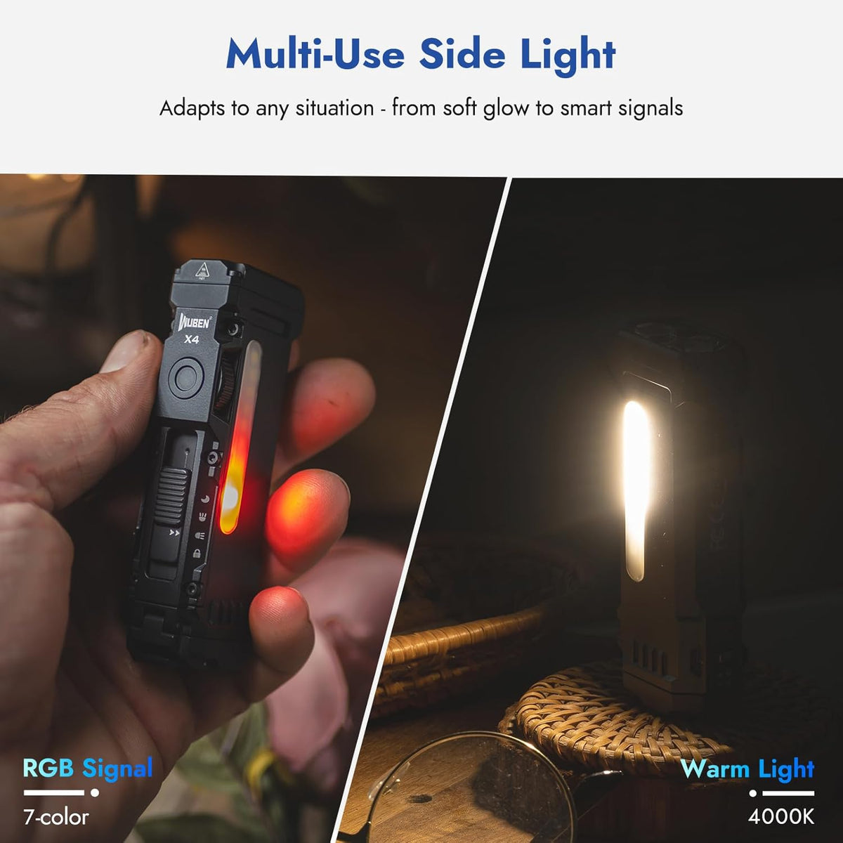 X4 EDC Compact Flashlight with RGB Light | 1500 Lumens Mini Tactical Flashlight with Clip, Small Handheld Flashlight for Camping,Emergency,Night Reading&Night Walks Ecl