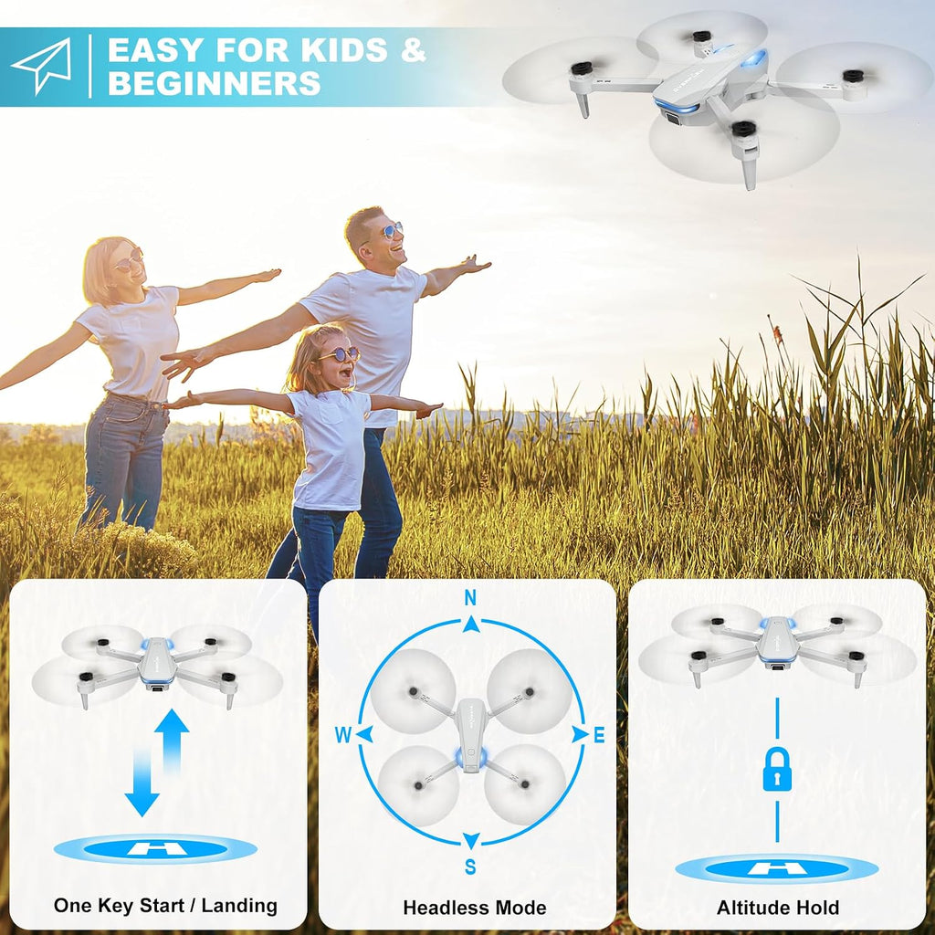 Drone with 1080P Camera for Beginners and Adults, Foldable Remote Control Quadcopter with Voice Control, Gestures Selfie, Altitude Hold, One Key Start, 3D Flips, 2 Batteries, Not Water-Proof, Toy for Beginners