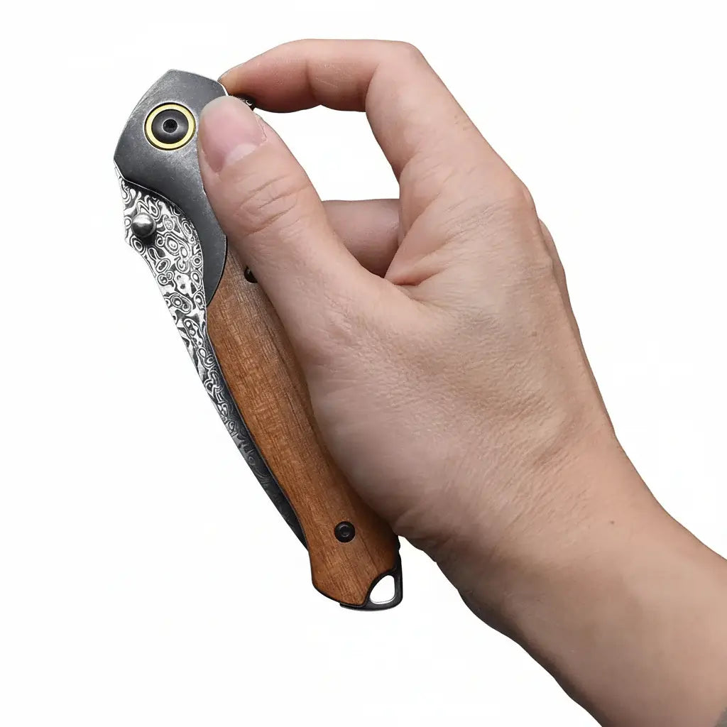 VG10 Damascus Steel Folding Knife – Premium EDC Pocket Knife with Mahogany Handle for Camping & Outdoor