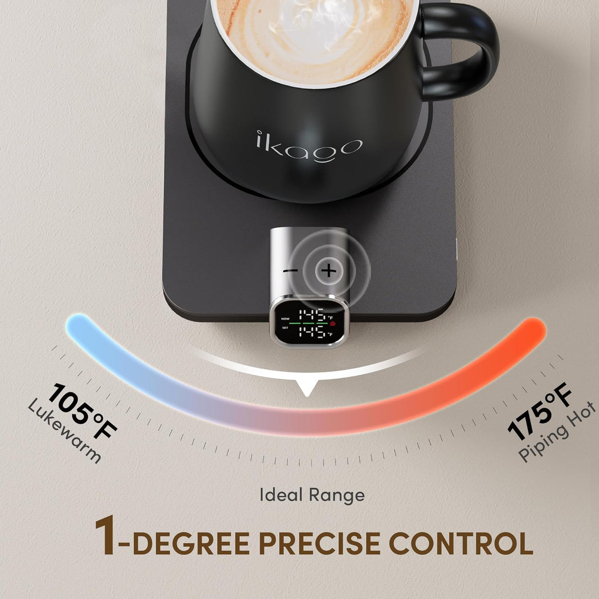 Coffee Cup Warmer &  Mug Set, 1℉ Precise Temp Control Mug Warmer | Auto Shut Off, Infrared Sensor, Dual Temp Display, ℉/℃ Optional, 15Oz Mug with Spoon & Lid Included, Gifts for Men Women
