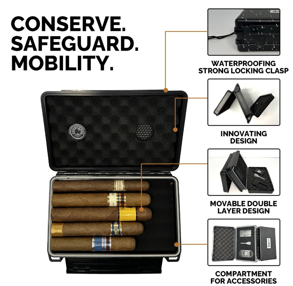 Cigar Case Double Sided Travel Humidor Box Accessories Hygrometer Waterproof