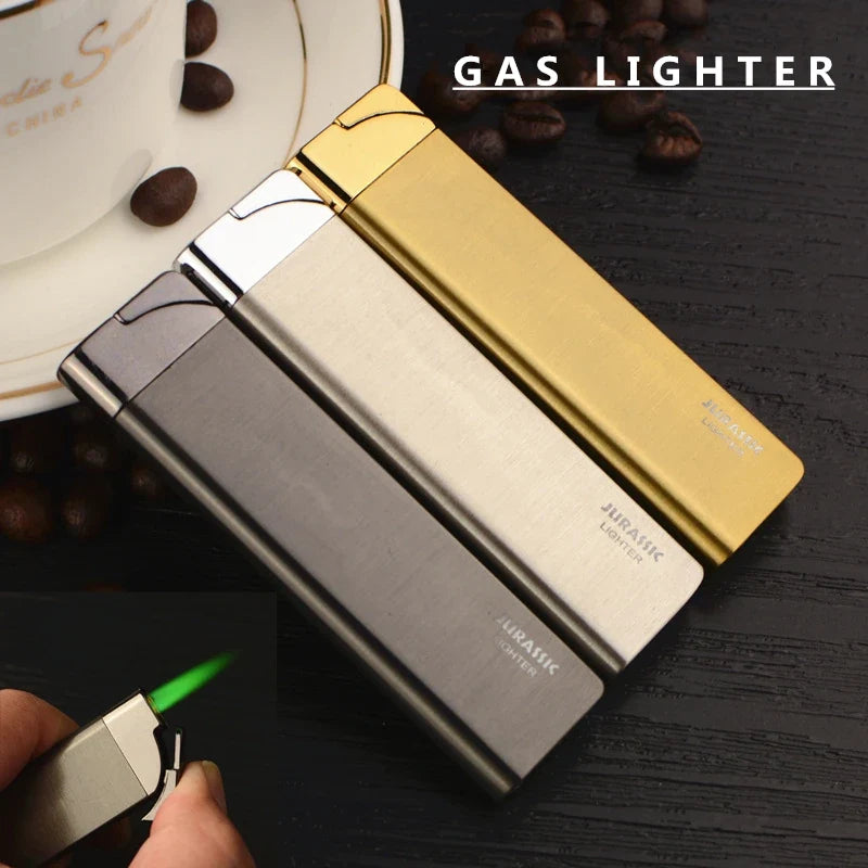 Metal Green Flame Cigarette Lighter Inflatable Butane Gas Lighter Windproof Torch Lighter Smoking Accessories Gadgets for Men