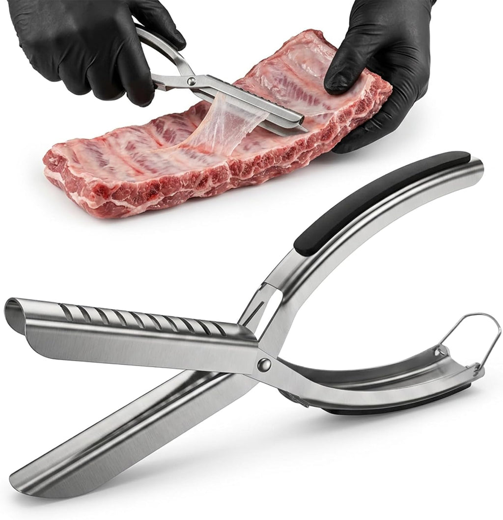 Rib Membrane Removal Tool, Heavy Duty Stainless Steel BBQ Prep Kit with Ergonomic Non-Slip Grip for Effortless Pork and Beef Rib Skinner, Essential Grilling and Meat Preparation Accessory