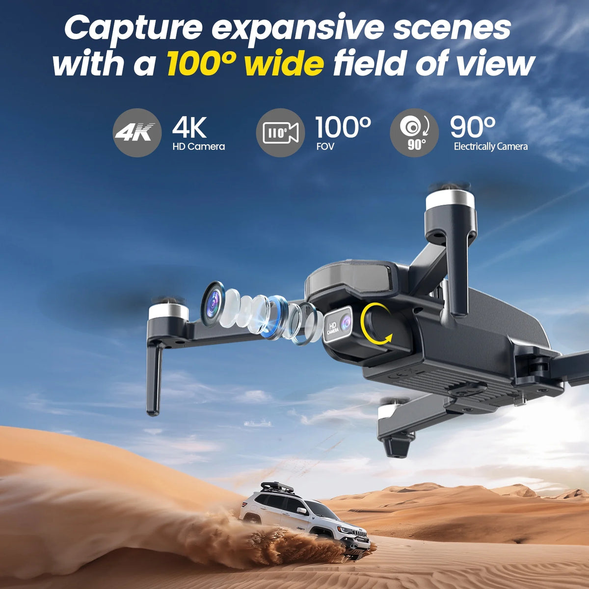 Drones with Camera for Adults 4K,  WF31 GPS Foldable Quadcopter for Beginners with Brushless Motor, 2 Batteries for 50 Min Flight Time, Black