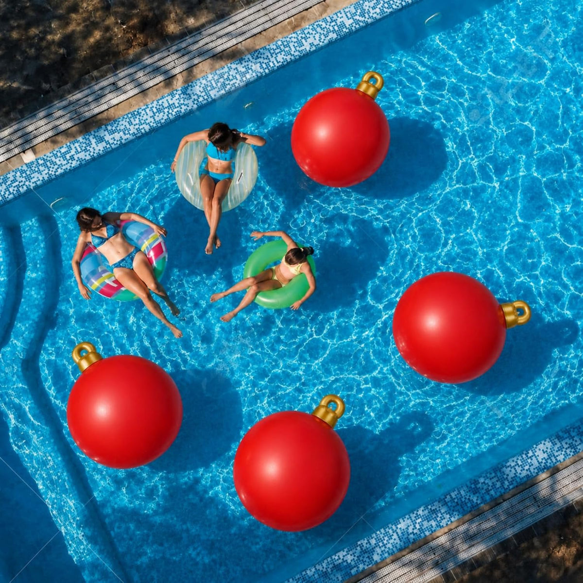 2 Pieces 32 Inch Giant PVC Inflatable Christmas in July Decorated Ball Ornaments Outdoor Large Xmas Blow Ball Decorations for Christmas in July Party Decor(Solid,Red)