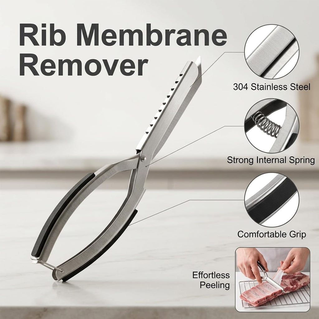 Rib Membrane Removal Tool, Heavy Duty Stainless Steel BBQ Prep Kit with Ergonomic Non-Slip Grip for Effortless Pork and Beef Rib Skinner, Essential Grilling and Meat Preparation Accessory