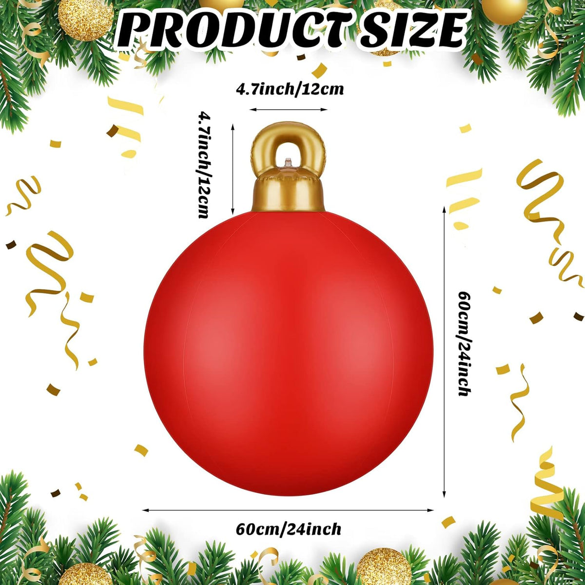 2 Pieces 32 Inch Giant PVC Inflatable Christmas in July Decorated Ball Ornaments Outdoor Large Xmas Blow Ball Decorations for Christmas in July Party Decor(Solid,Red)