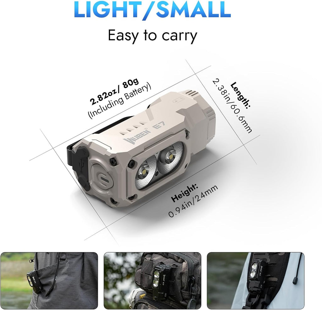 E7 1800 Lumen Rechargeable Mini Flashlight with Magnet | Super Bright 6 Modes Khaki EDC Flashlight, Typ-C Rechargeable LED; IP68 Pocket Flashlight for Headlamp Use, Rescue, Camping