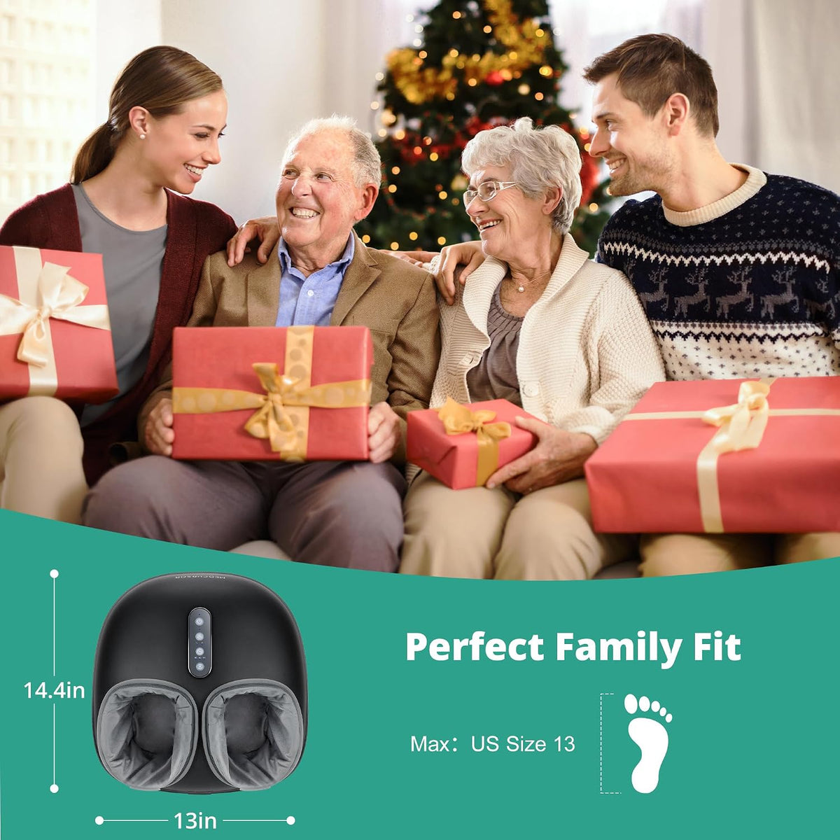 Foot Massager with Heat - Shiatsu Feet Massage Machine Delivers Relief for Tired Muscles & Plantar, Deep Kneading Therapy, Multi-Level Settings for Home, Office Use, Size up to 13"