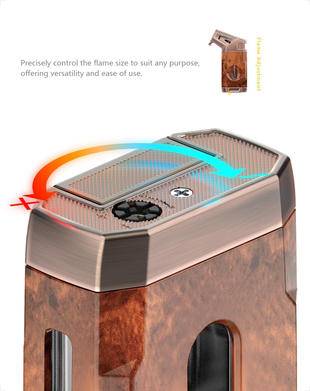 Butane Torch Lighter with V Cutter, Windproof Jet Flame, Gifts for Men | Cigar Cutter and Lighter Set, Cigar Lighter, Adjustable, Refillable