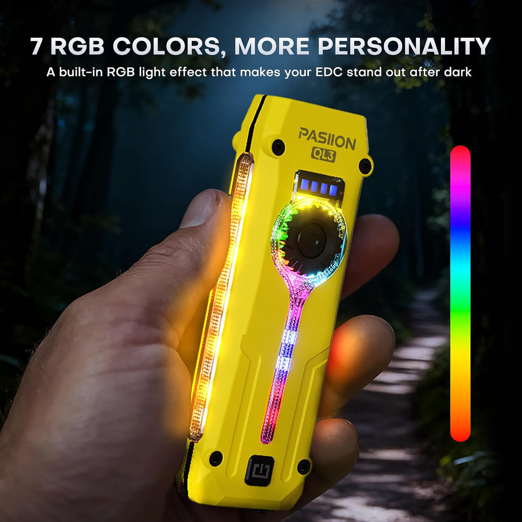 UV Flat EDC Flashlight Rechargeable 1800 High Lumens Pocket Light with Rgb,Magnetic Base Small Flashlights with Dual Switch,Stepless Dimming,Usb-C Waterproof Work Flash Light for Work,Home,Emergencies