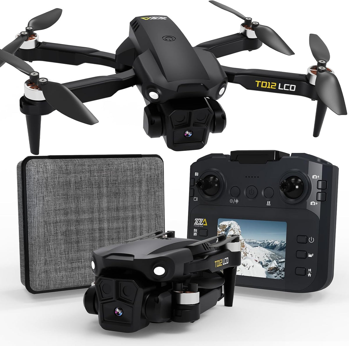 TD12LCD Drone with LCD Screen Remote Control Brushless Motor Wifi Real-Time Transmission Drones for Adults Drone with Camera Foldable Quadcopter for Beginners