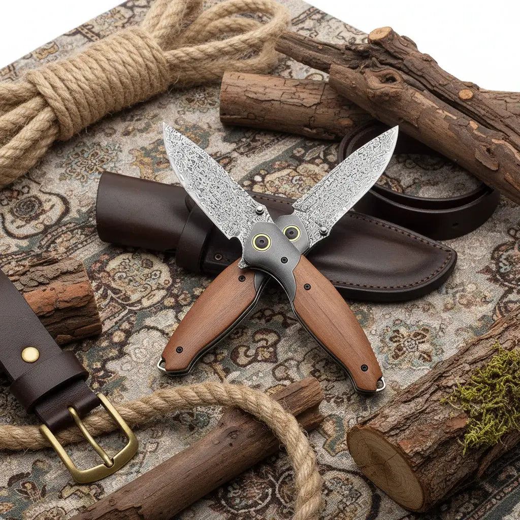VG10 Damascus Steel Folding Knife – Premium EDC Pocket Knife with Mahogany Handle for Camping & Outdoor
