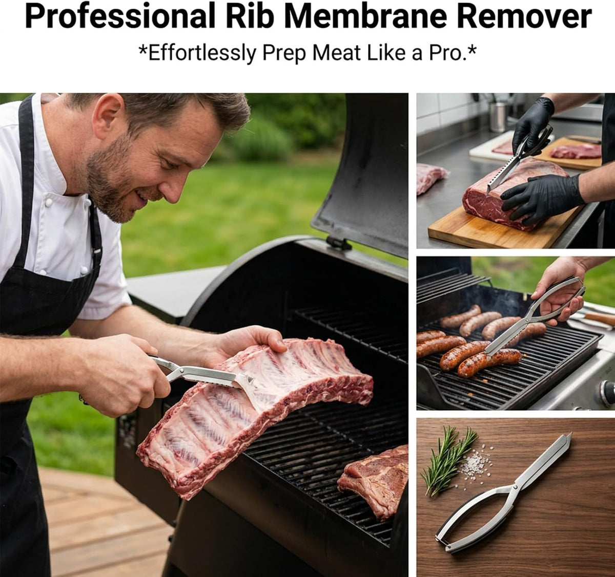 Rib Membrane Removal Tool, Heavy Duty Stainless Steel BBQ Prep Kit with Ergonomic Non-Slip Grip for Effortless Pork and Beef Rib Skinner, Essential Grilling and Meat Preparation Accessory