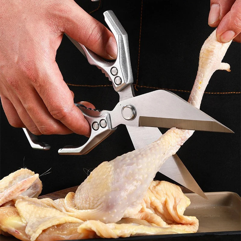 Multifunctional Kitchen Scissor Thickened Chicken Bone Scissors Nut Cracker Kitchen Shears Ergonomic Handle Scissors Fish Meat
