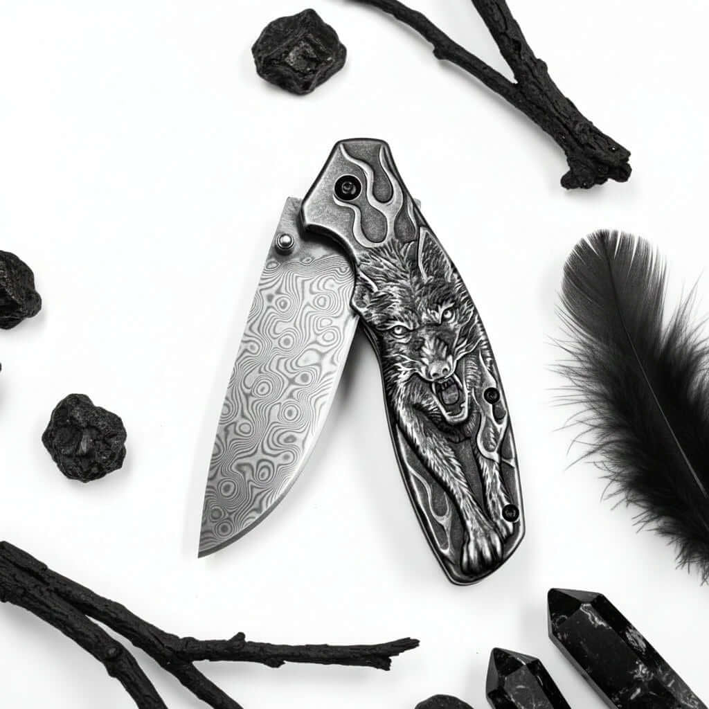 Damascus Steel Folding Knife – Handmade Pocket Knife for Men, EDC & Gift
