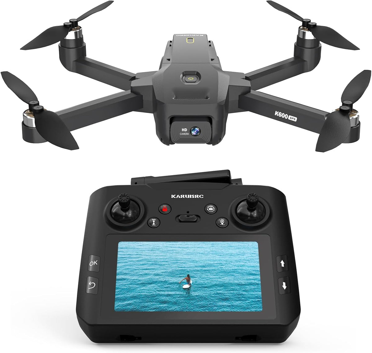 K600GPS Drone with Camera for Adults, 4.5 Inch LCD RC Screen, 32G SD Card, GPS Drone Auto Return, Gesture Flight, Brushless Motor, Optical Flow,3 Speeds for Adults/Beginners, under 249G