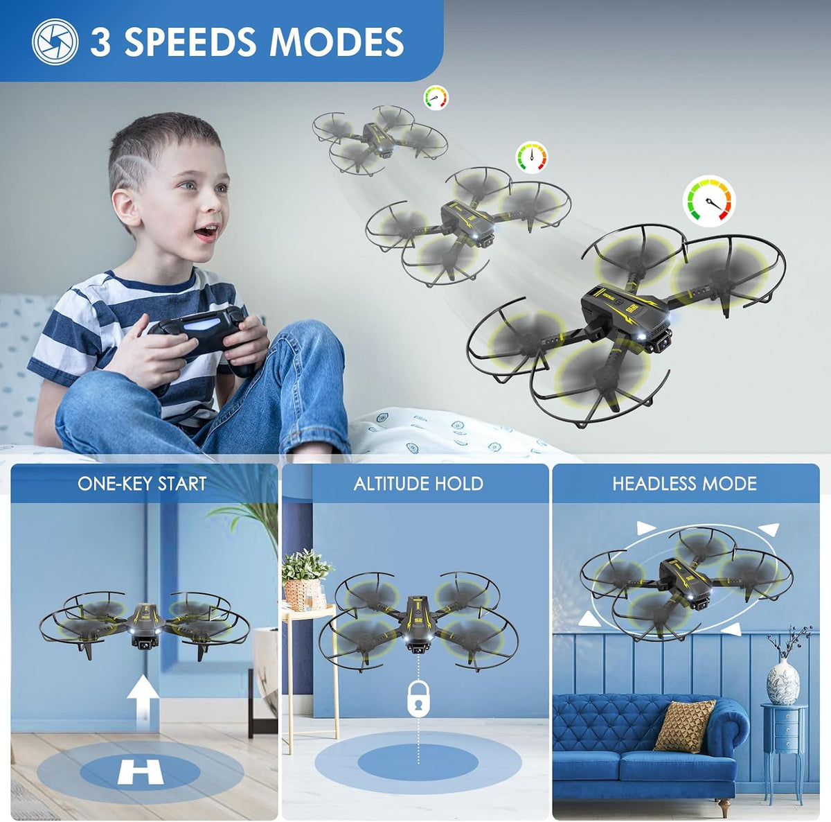 Mini Drone with Camera for Kids, Remote Control Helicopter Toys Gifts for Boys Girls, FPV RC Quadcopter with 1080P HD Live Video Camera, Altitude Hold, Gravity Control, 2 Batteries
