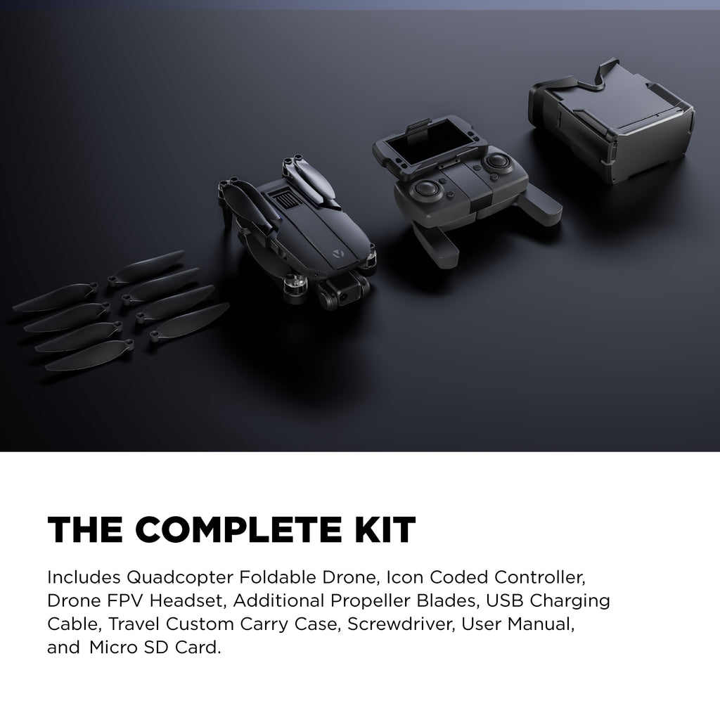 Skyvision 4K Ultra HD GPS Foldable Video Drone with 4.3" Display Controller, Brushless Motors, 1-Axis Gimbal, VR Headset, 17-Minute Flight Time & Travel Carry Case