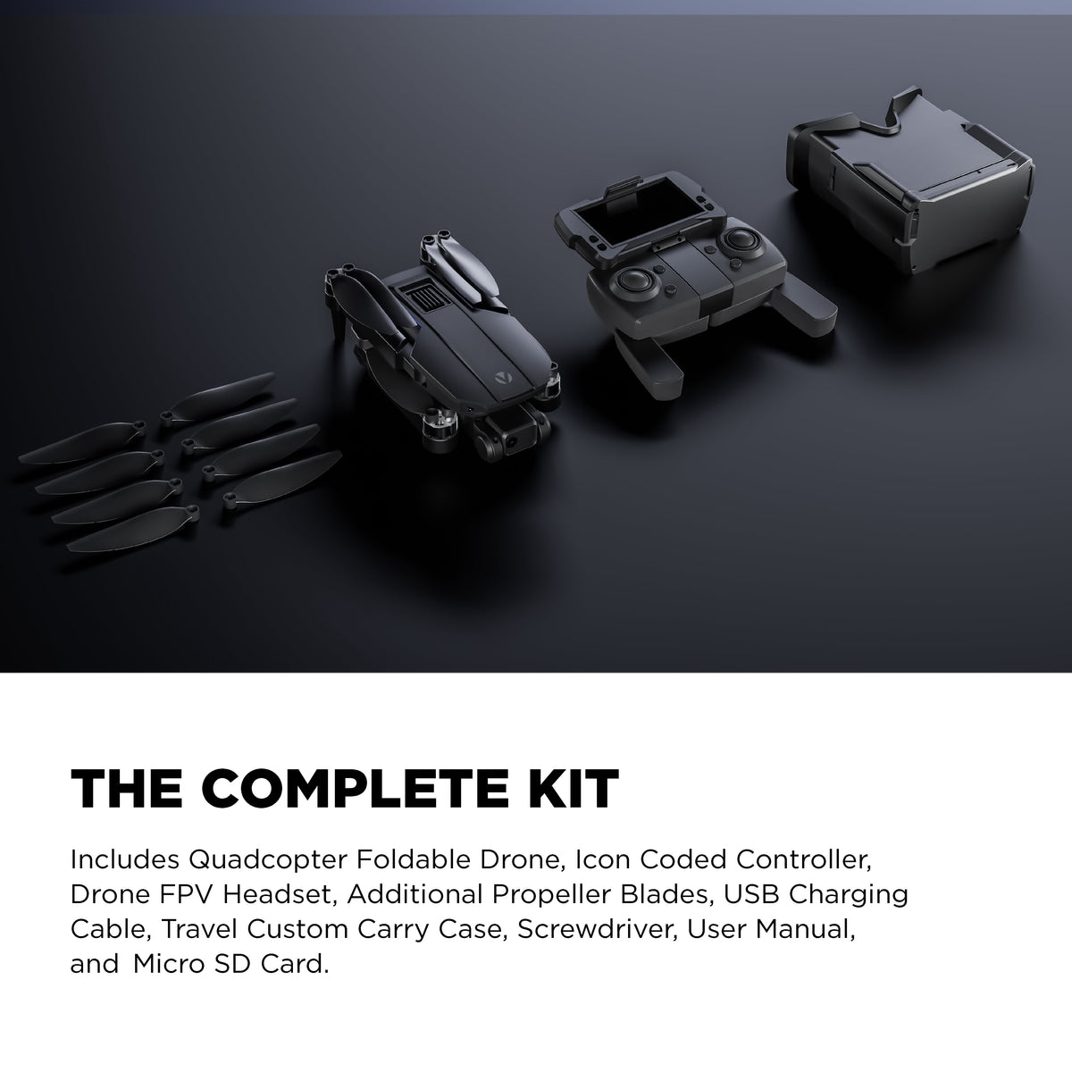 Skyvision 4K Ultra HD GPS Foldable Video Drone with 4.3" Display Controller, Brushless Motors, 1-Axis Gimbal, VR Headset, 17-Minute Flight Time & Travel Carry Case