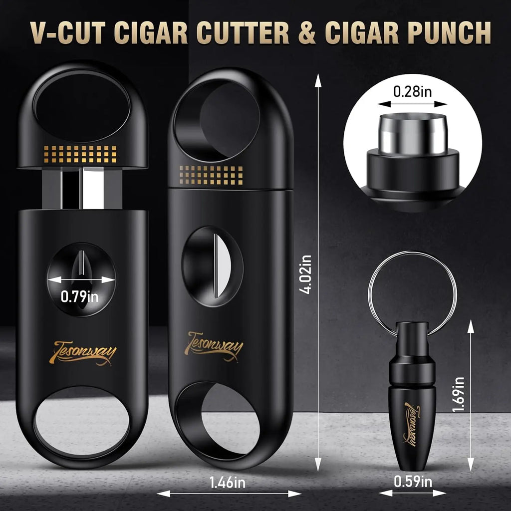 Cigar Ashtray with Cigar Cutter Set, Cigar Cutter V Cut, Cigar Punch, Portable Cigar Ashtrays for Outdoors Home and Office