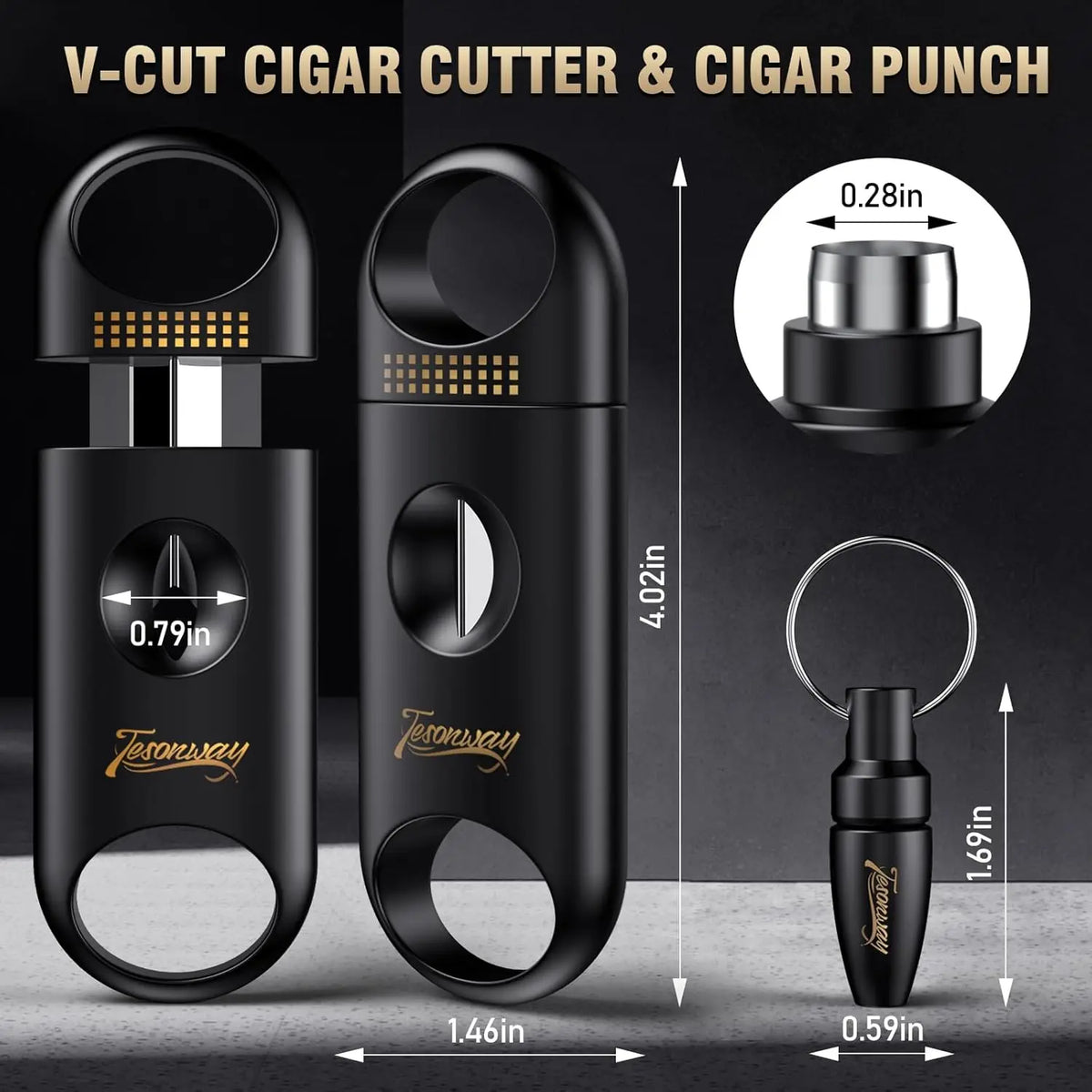 Cigar Ashtray with Cigar Cutter Set, Cigar Cutter V Cut, Cigar Punch, Portable Cigar Ashtrays for Outdoors Home and Office