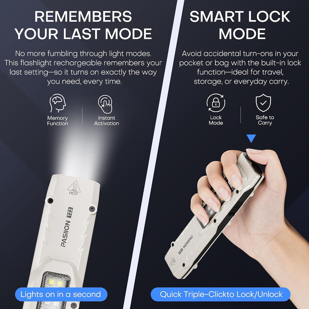 EDC Tactical Flashlight, Flat Flashlights Rechargeable,Dual-Switches LED Small Flashlight with Digital Display,Stainless Steel 8 Modes Pocket Flash Light for Home, Camping,And Emergency Use