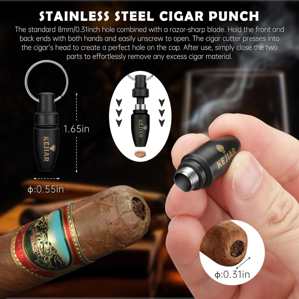 Cigar Humidor Case, Portable Cigar Box with Cigar V Cutter, Straight Cigar Cutte