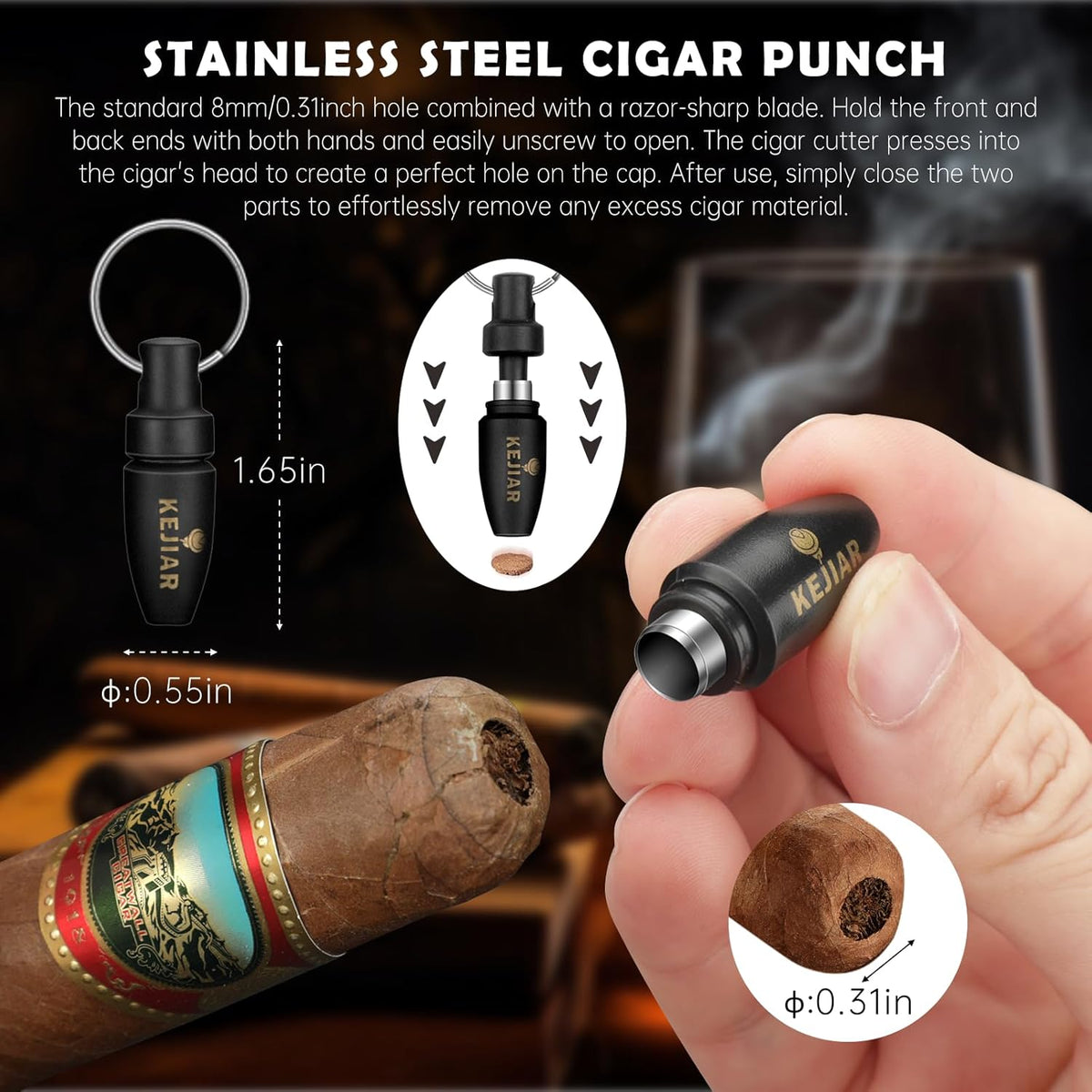 Cigar Humidor Case, Portable Cigar Box with Cigar V Cutter, Straight Cigar Cutte