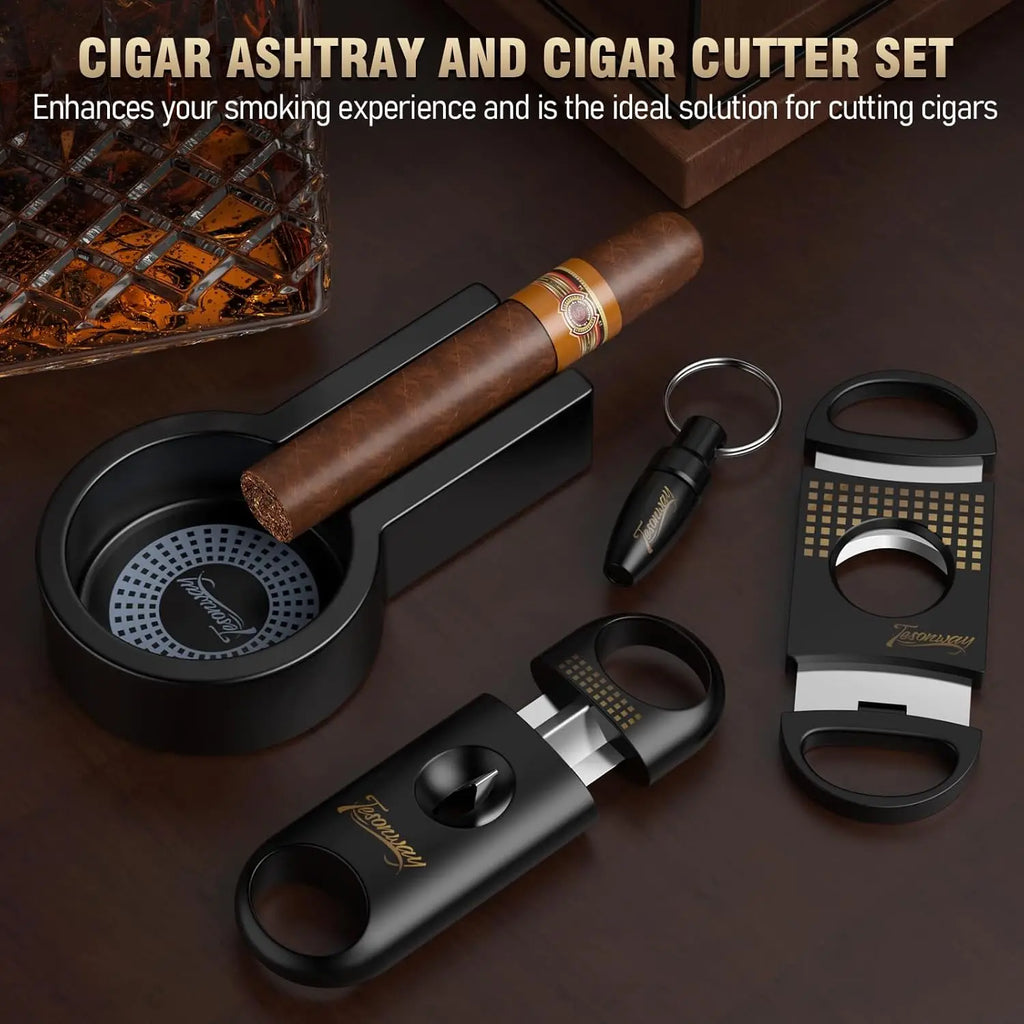 Cigar Ashtray with Cigar Cutter Set, Cigar Cutter V Cut, Cigar Punch, Portable Cigar Ashtrays for Outdoors Home and Office
