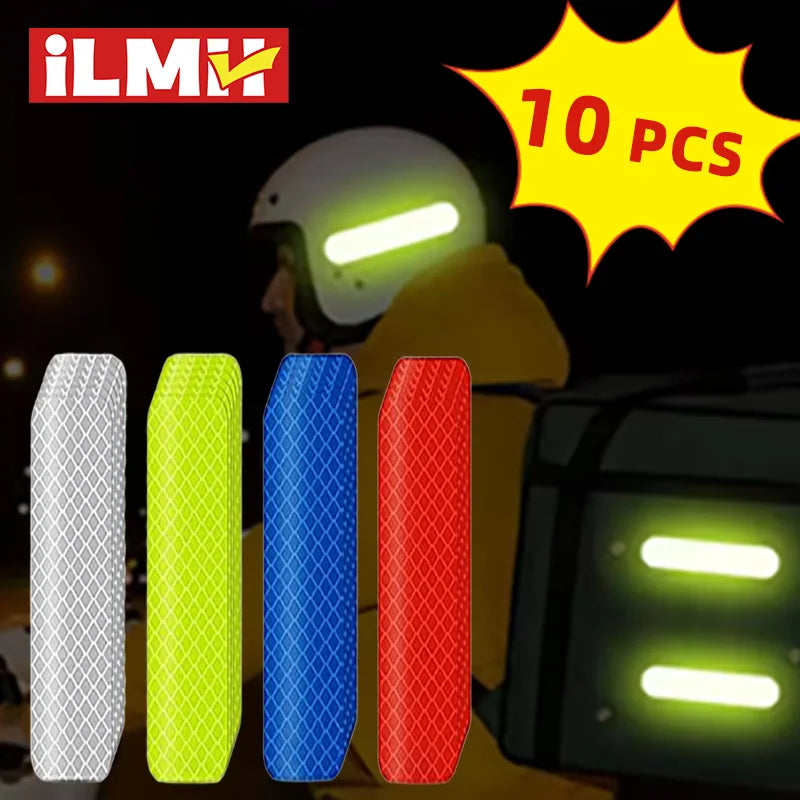 80-10PCS Helmet Safety Warning Reflective Stickers Strip Waterproof High Visibility Reflector Tape for Night Riding Walking Car