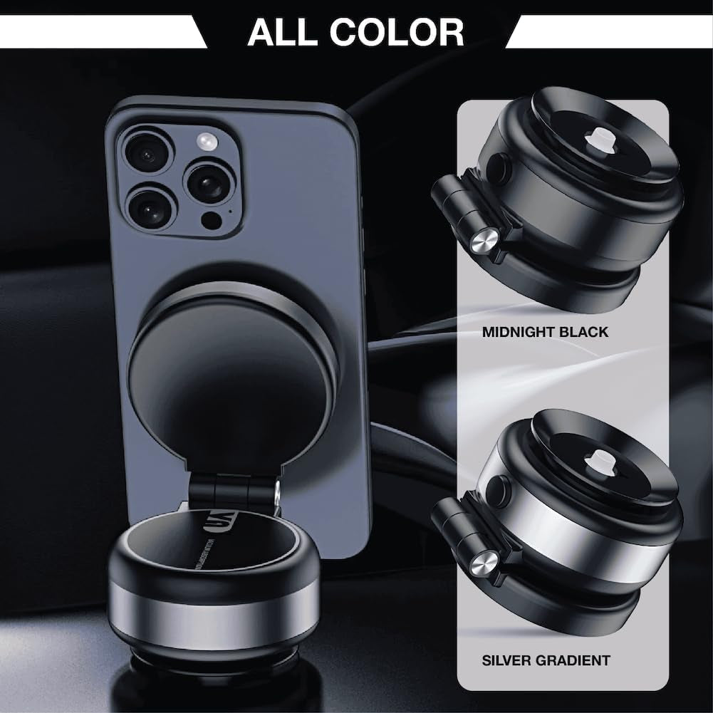Electric Vacuum Magnetic Car Phone Mount,Vacuum Suction Car Phone Holder Hands-Free,Adjustable Foldable Magnetic Suction Cup Phone Mount,Strong Magnetic Car Mount for Smooth Surface(New-Siver)