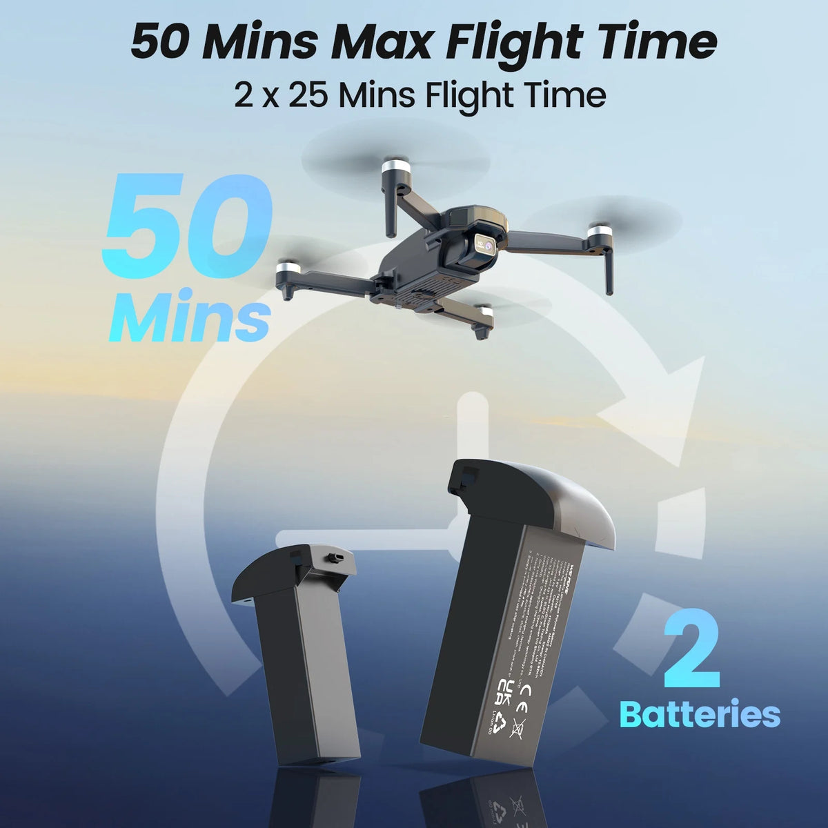 Drones with Camera for Adults 4K,  WF31 GPS Foldable Quadcopter for Beginners with Brushless Motor, 2 Batteries for 50 Min Flight Time, Black