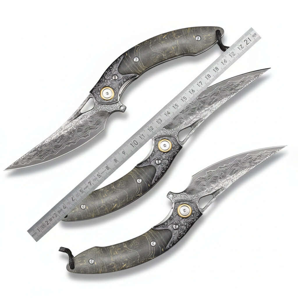 Damascus Steel Folding Knife – Handmade Multi-Function Pocket Knife for Men | EDC & Gift Knife