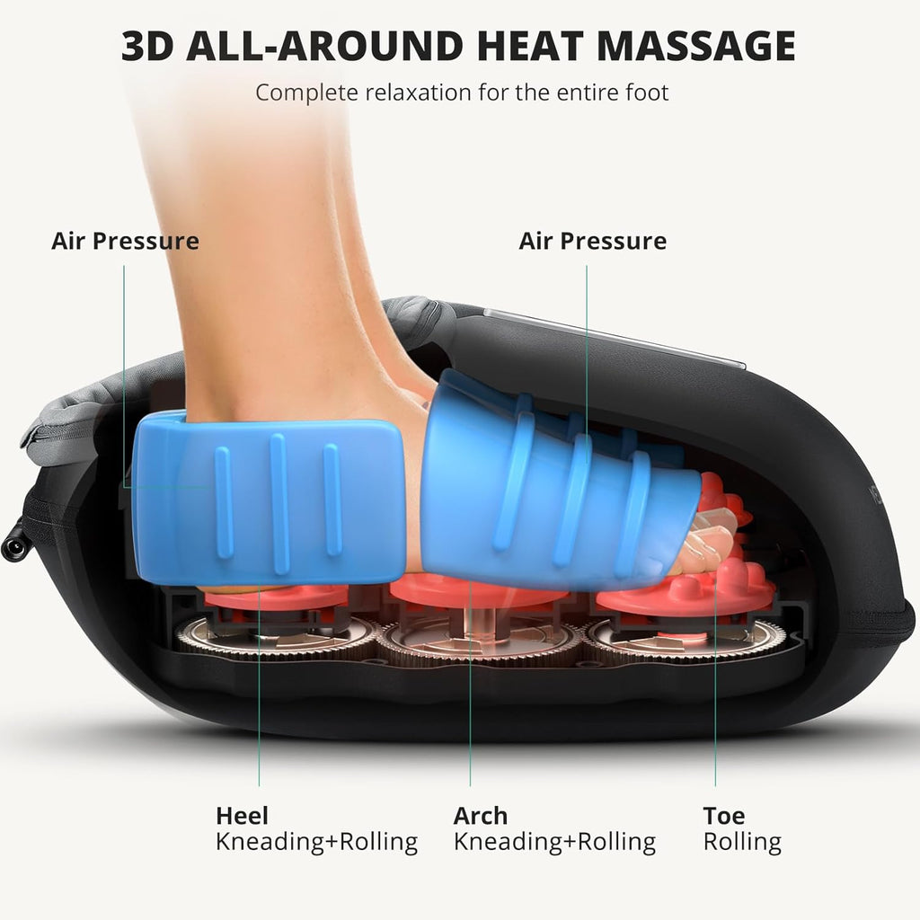 Foot Massager with Heat - Shiatsu Feet Massage Machine Delivers Relief for Tired Muscles & Plantar, Deep Kneading Therapy, Multi-Level Settings for Home, Office Use, Size up to 13"