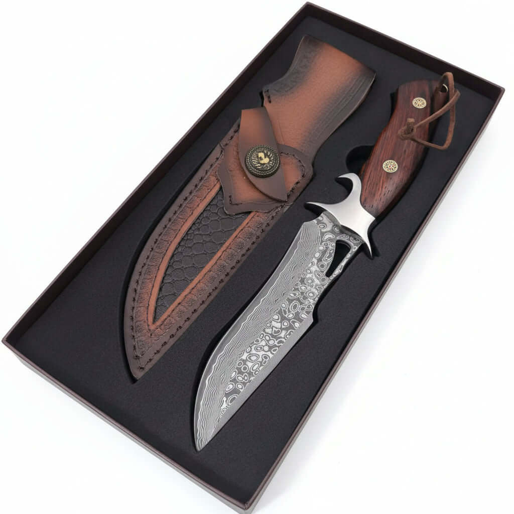 Damascus Steel Fixed Blade Knife Outdoor Survival Knife for Men