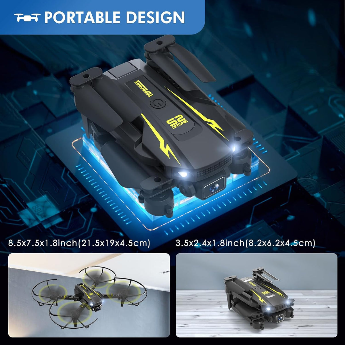 Mini Drone with Camera for Kids, Remote Control Helicopter Toys Gifts for Boys Girls, FPV RC Quadcopter with 1080P HD Live Video Camera, Altitude Hold, Gravity Control, 2 Batteries