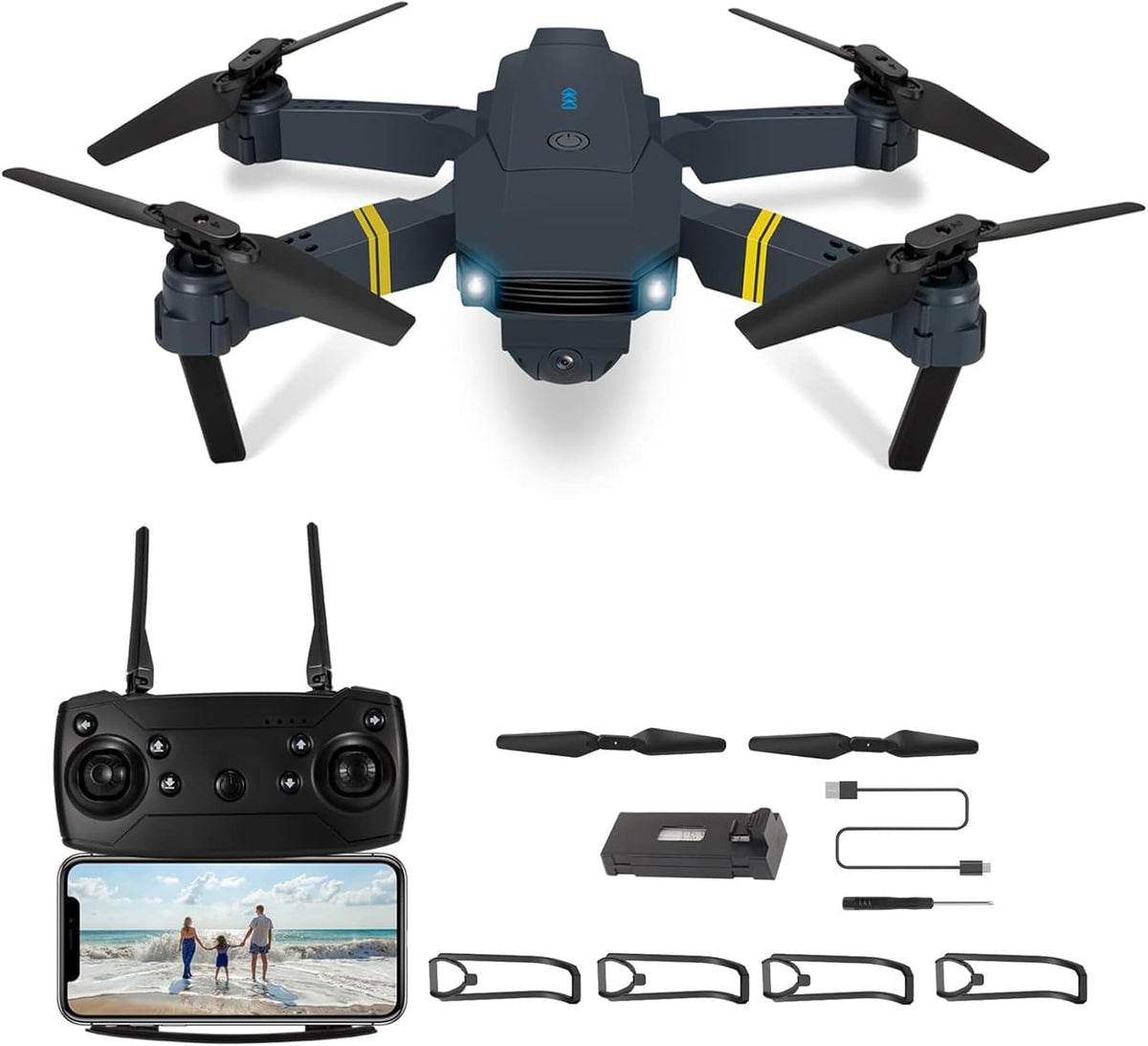 Drone with 1080P Camera for Adults Beginners,Foldable RC Quadcopter, Toys Drone,Fpv Video, One Key Start, Headless Mode, Waypoints Fly, 360° Flips