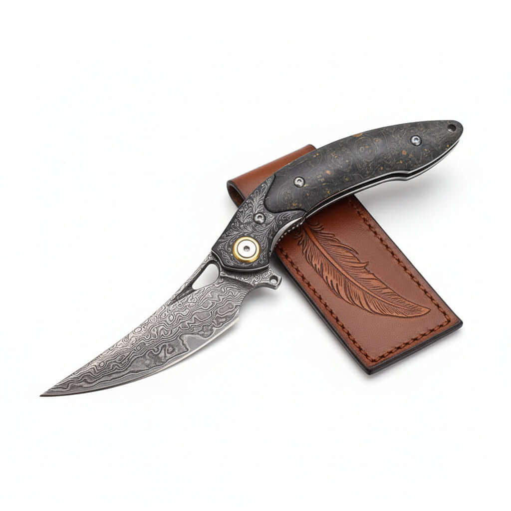 Damascus Steel Folding Knife – Handmade Multi-Function Pocket Knife for Men | EDC & Gift Knife