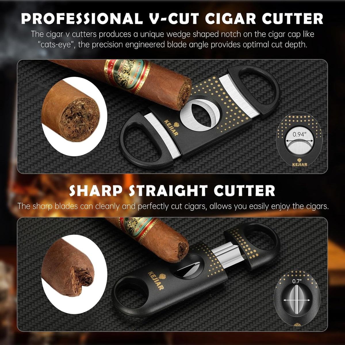 Cigar Humidor Case, Portable Cigar Box with Cigar V Cutter, Straight Cigar Cutte