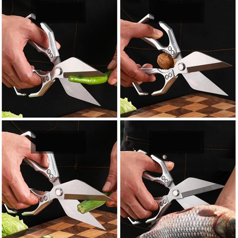 Multifunctional Kitchen Scissor Thickened Chicken Bone Scissors Nut Cracker Kitchen Shears Ergonomic Handle Scissors Fish Meat